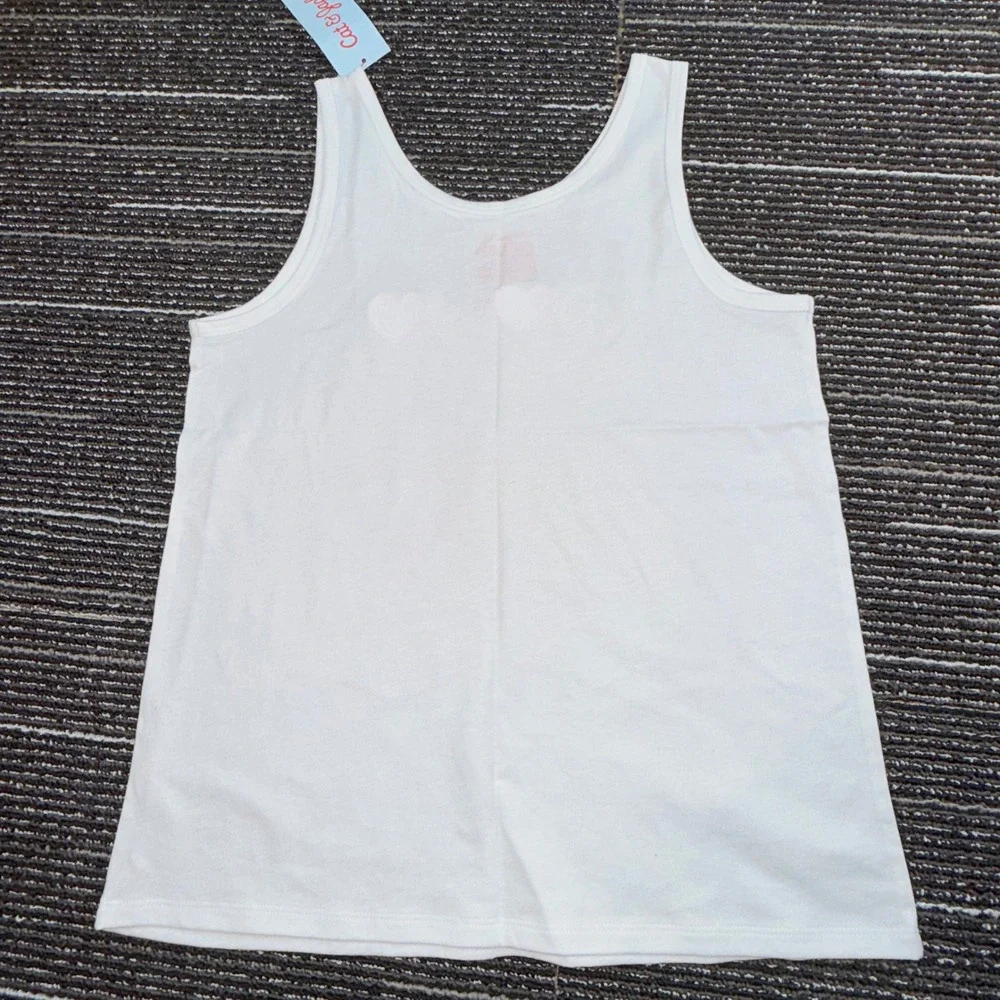 Cat & Jack Tank Top Kids L 10/12 Plus New White Peace Love Smiley Graphic
